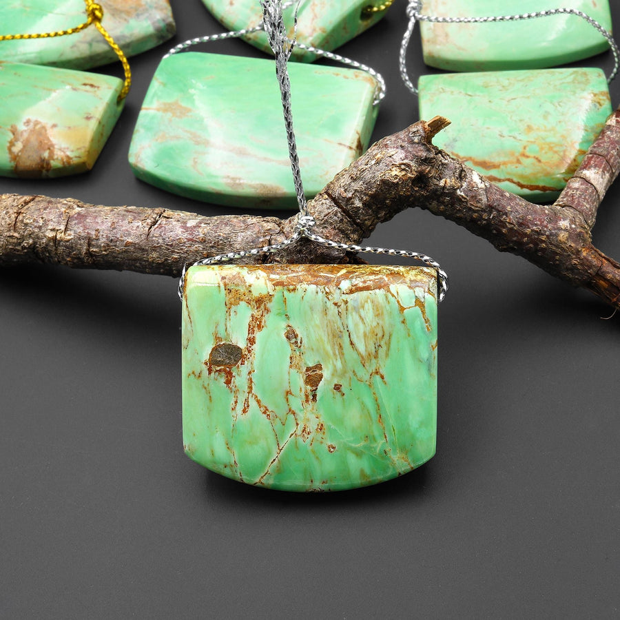 Natural Australian Green Variscite Saddle Locket Shape Pendant Top Side Drilled Gemstone A2
