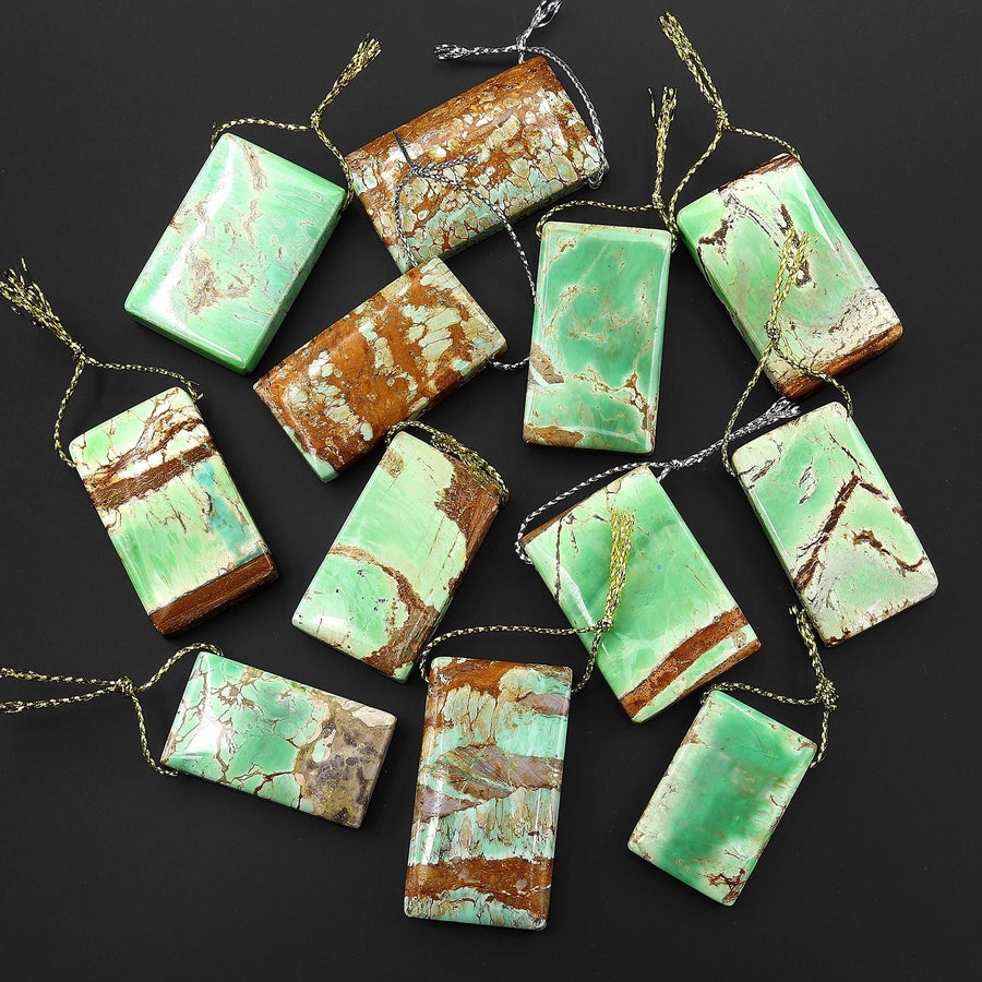 Natural Australian Green Variscite Rectangle Pendant Top Side Drilled Gemstone