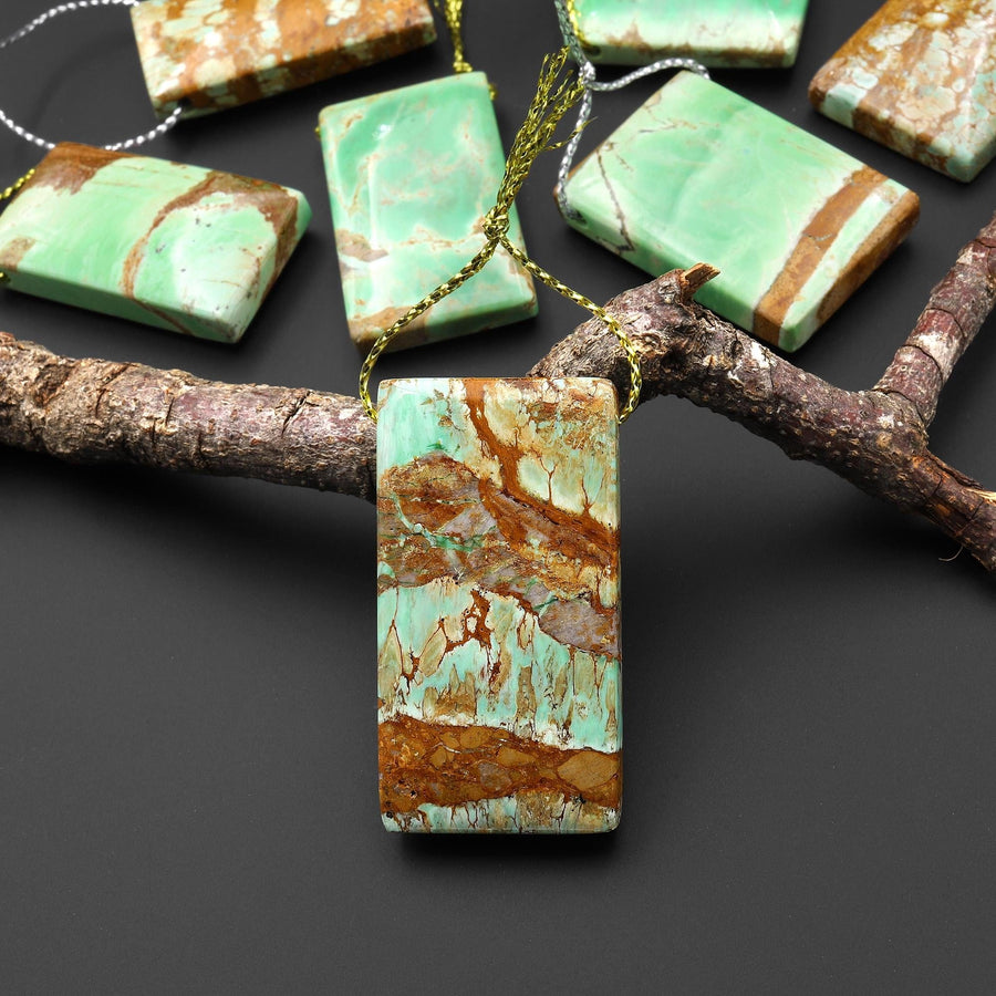Natural Australian Green Variscite Rectangle Pendant Top Side Drilled Gemstone A1