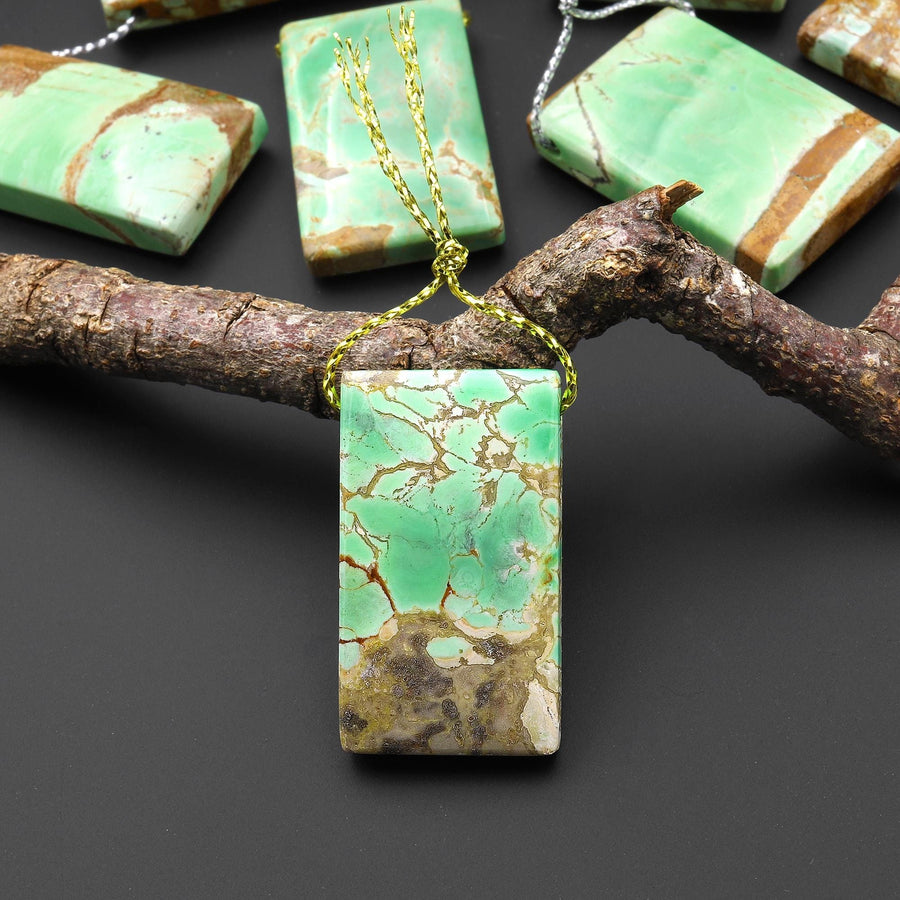 Natural Australian Green Variscite Rectangle Pendant Top Side Drilled Gemstone A5