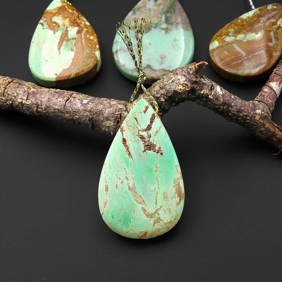 Natural Australian Green Variscite Teardrop Pendant Top Side Drilled Gemstone
