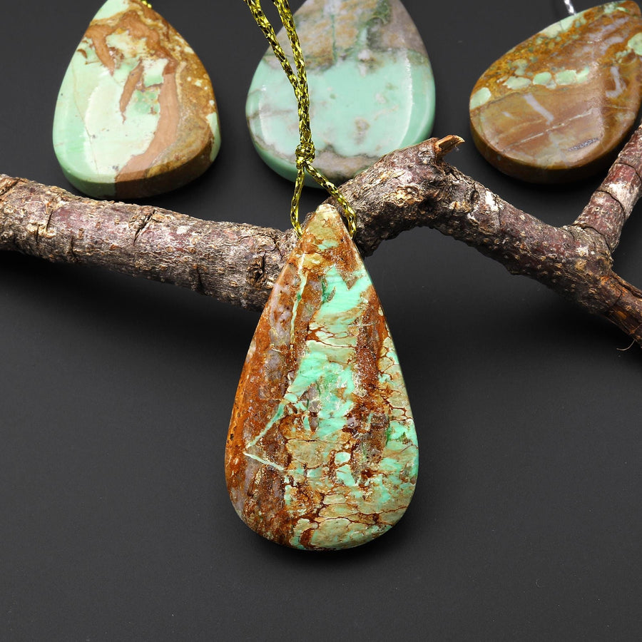 Natural Australian Green Variscite Teardrop Pendant Top Side Drilled Gemstone A3