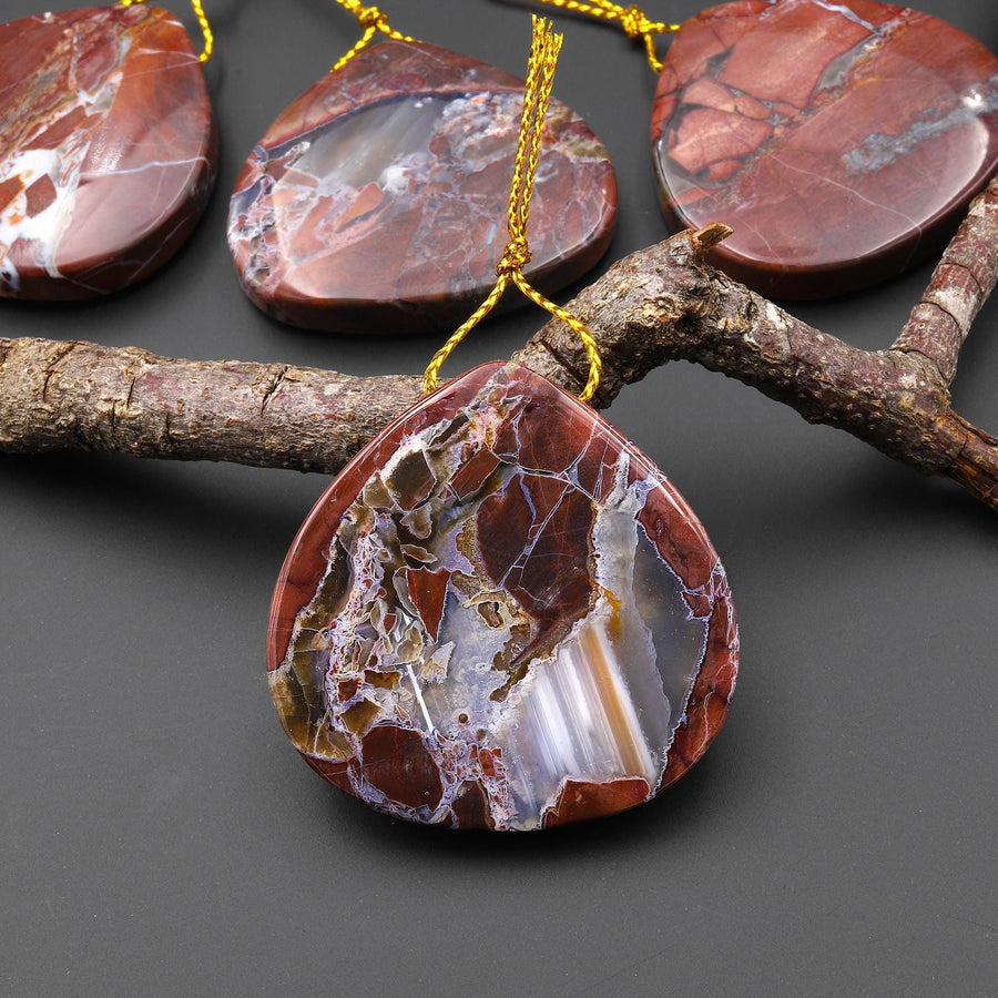Natural Butterfly Jasper from Mexico Side Drilled Wide Teardrop Pear Drop Pendant A2