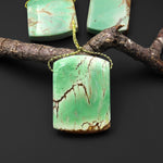 Natural Australian Green Variscite Curved Rectangle Pendant Top Side Drilled Gemstone