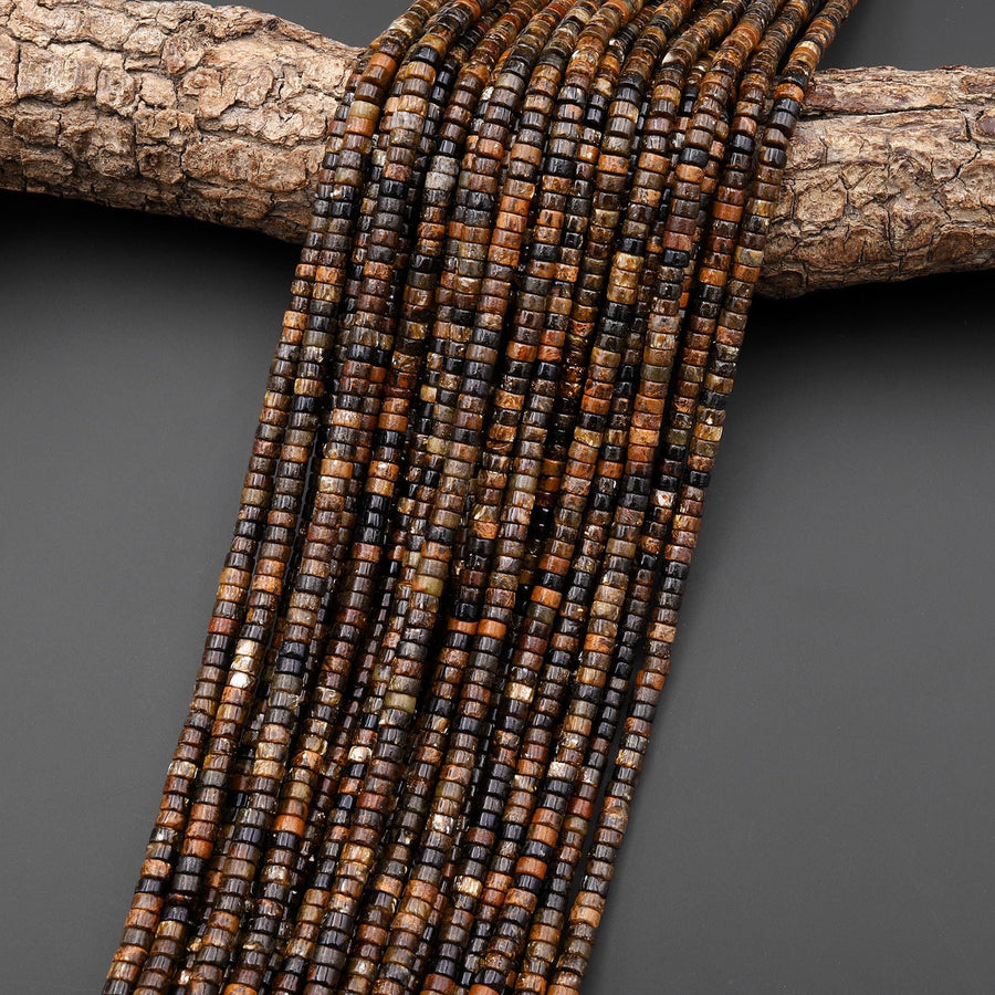 Natural Biotite Mica 4mm Heishi Gemstone Beads Sparkling Mica in Brown Biotite Phlogopite 15.5" Strand