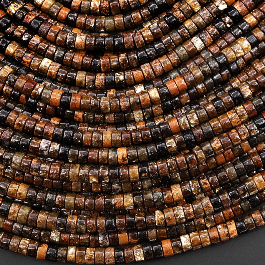 Natural Biotite Mica 4mm Heishi Gemstone Beads Sparkling Mica in Brown Biotite Phlogopite 15.5" Strand