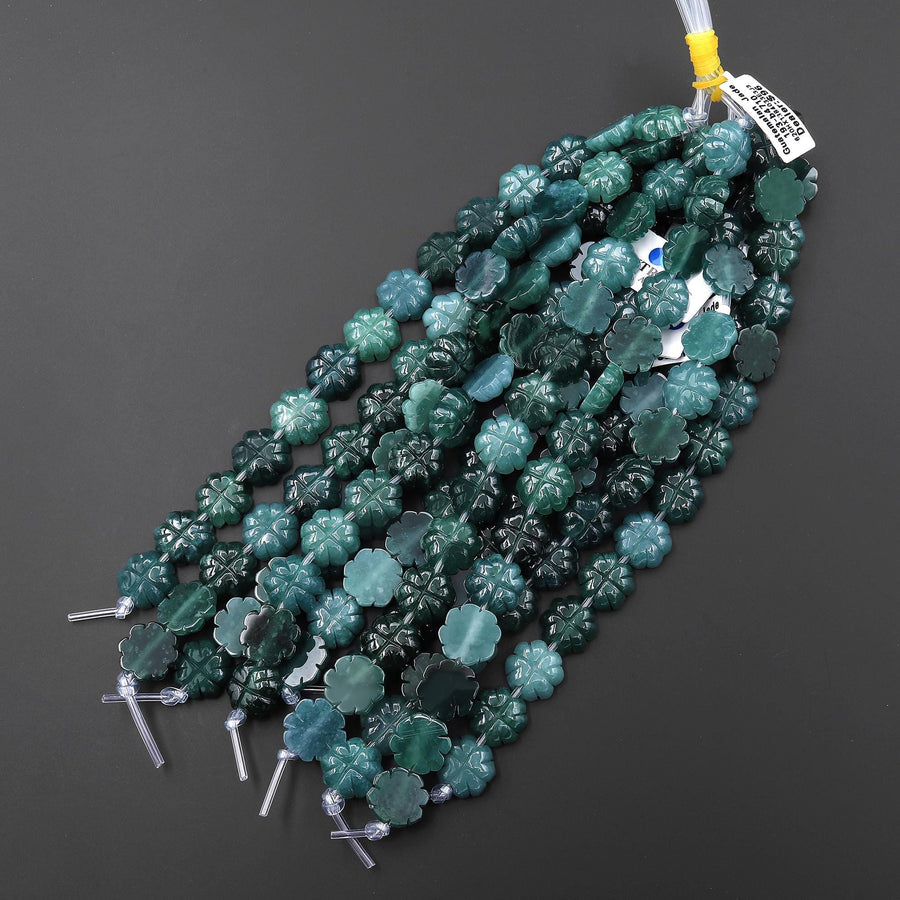 AAA Natural Guatemalan Jade Hand Carved Flower Beads 13mm 7.25" Strand