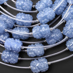 Hand Carved Natural Blue Angelite Drum Barrel Gemstone Cherry Flower Beads Blossoming Energy and Abundance Strand