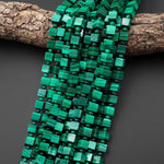 AAA Natural Green Malachite Smooth Cube Dice Beads Gemstone From Congo 15.5" Strand