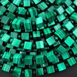 AAA Natural Green Malachite Smooth Cube Dice Beads Gemstone From Congo 15.5" Strand