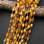 Hand Carved Natural Blonde Tiger's Eye Barrel Drum Gemstone Longevity Beads 15.5" Strand