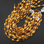 Hand Carved Natural Blonde Tiger's Eye Barrel Drum Gemstone Longevity Beads 15.5" Strand