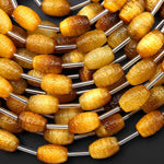 Hand Carved Natural Blonde Tiger's Eye Barrel Drum Gemstone Longevity Beads 15.5" Strand