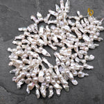 AAA High Luster Top Side Drilled Genuine White Freshwater Baroque Flame Ball Ming Pearl 16.5" Strand