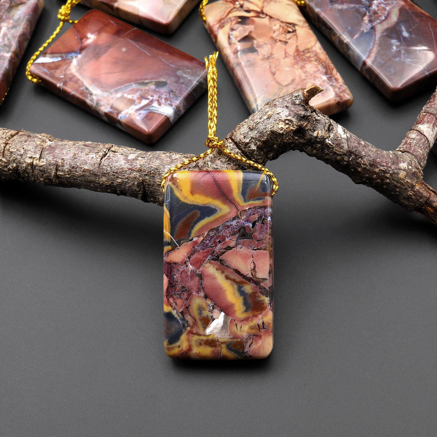 Natural Butterfly Jasper from Mexico Side Drilled Rectangle Pendant A5