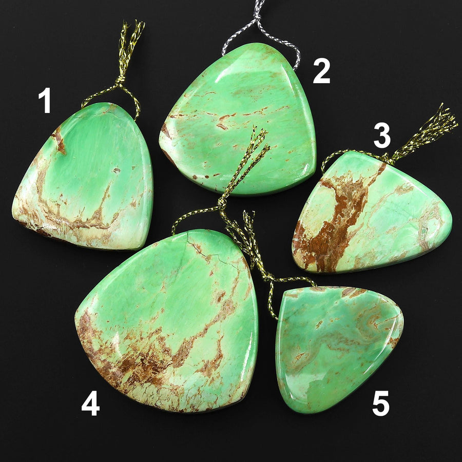 Natural Australian Green Variscite Triangle Fan Pendant Top Side Drilled Gemstone