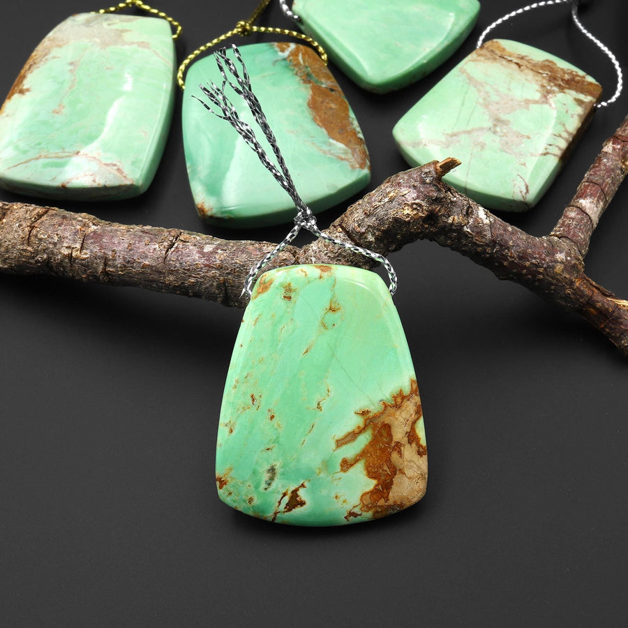 Natural Australian Green Variscite Trapezoid Pendant Top Side Drilled Gemstone