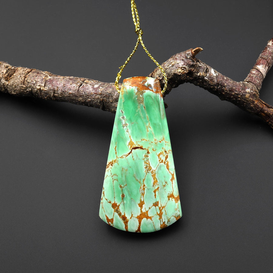 Natural Australian Green Variscite Trapezoid Pendant Top Side Drilled Gemstone A4