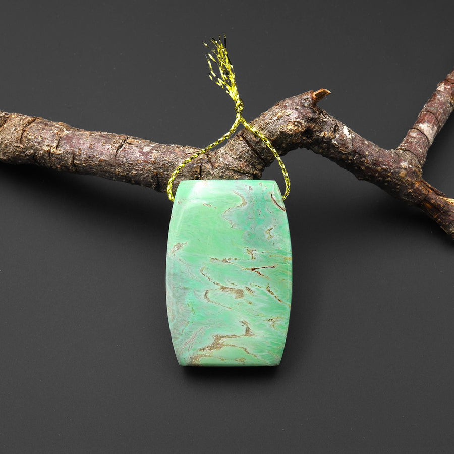 Natural Australian Green Variscite Curved Rectangle Pendant Top Side Drilled Gemstone A5