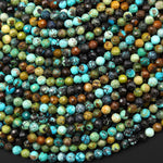 Genuine Natural Turquoise 4mm Faceted Round Beads Blue Green Brown Gemstone 15.5" Strand