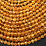 AAA Natural Honey Golden Yellow Tourmaline Faceted 6mm Round Beads Micro Diamond Cut Gemstone 15.5" Strand