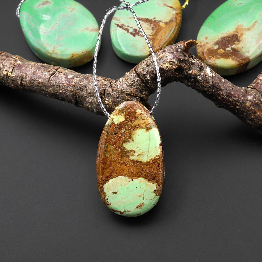 Natural Australian Green Variscite Oval Pendant Top Side Drilled Gemstone