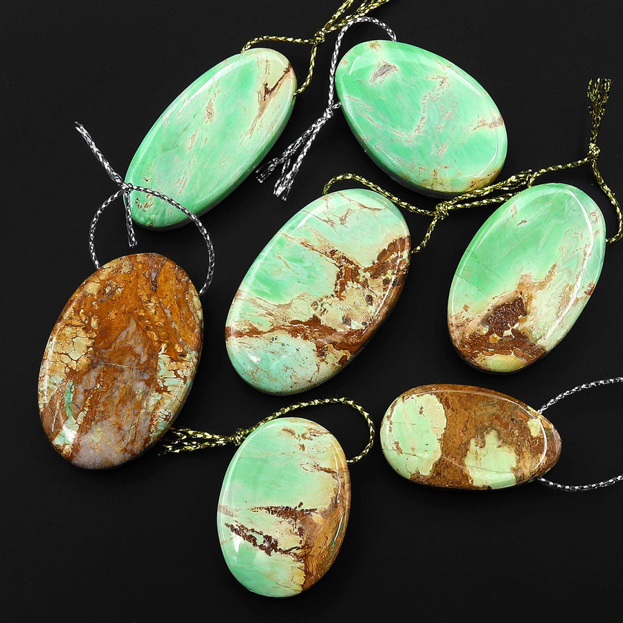 Natural Australian Green Variscite Oval Pendant Top Side Drilled Gemstone