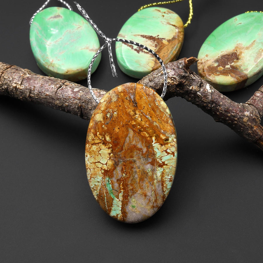 Natural Australian Green Variscite Oval Pendant Top Side Drilled Gemstone