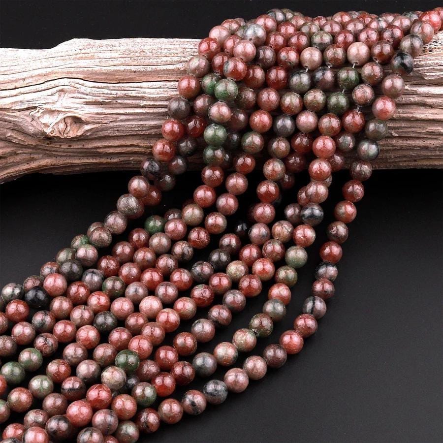 Natural Burgundy Red Forest Green Garnet 4mm 6mm 8mm 10mm Round Beads 15.5" Strand