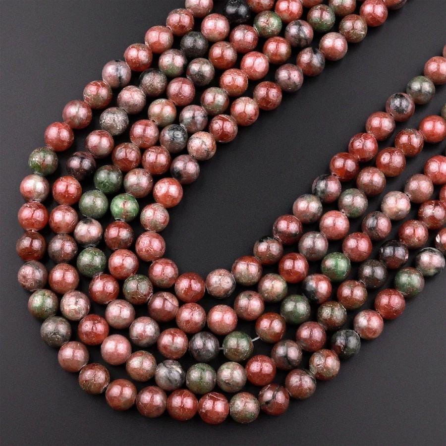 Natural Burgundy Red Forest Green Garnet 4mm 6mm 8mm 10mm Round Beads 15.5" Strand