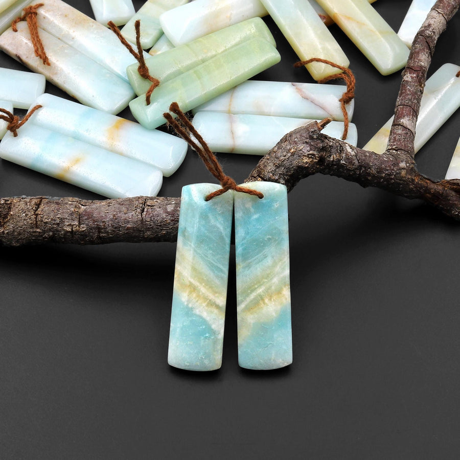 Drilled Natural Amazonite Earring Pair Matched Drilled Gemstone Rectangle Beads