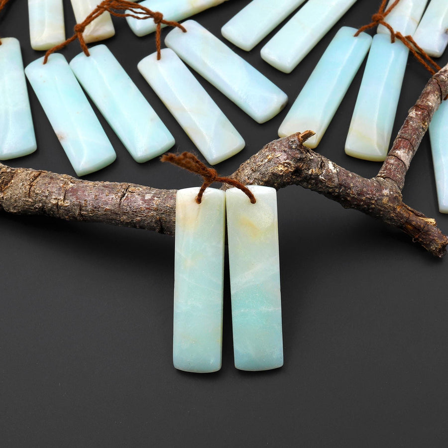 Drilled Natural Amazonite Earring Pair Matched Drilled Gemstone Rectangle Beads A1