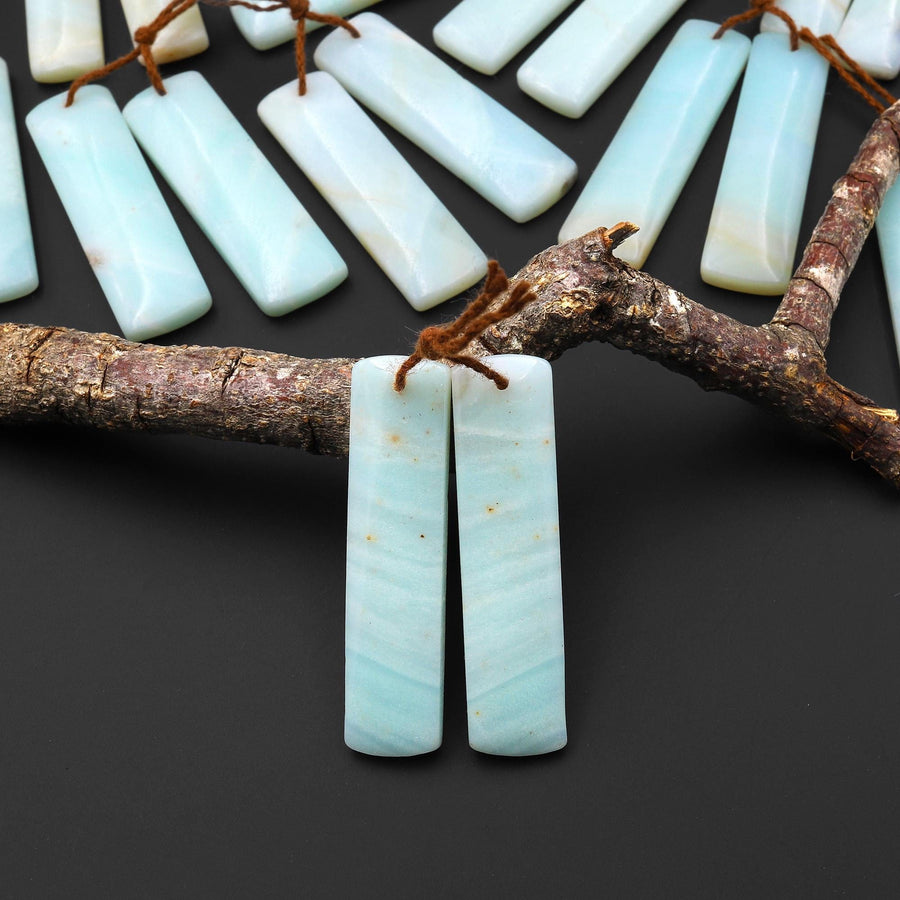 Drilled Natural Amazonite Earring Pair Matched Drilled Gemstone Rectangle Beads A2