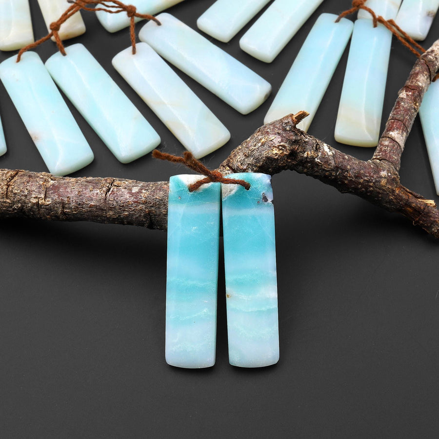 Drilled Natural Amazonite Earring Pair Matched Drilled Gemstone Rectangle Beads A3