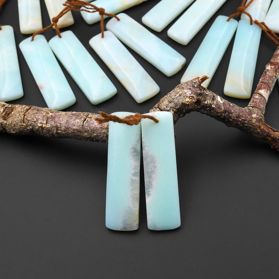 Drilled Natural Amazonite Earring Pair Matched Drilled Gemstone Rectangle Beads A5