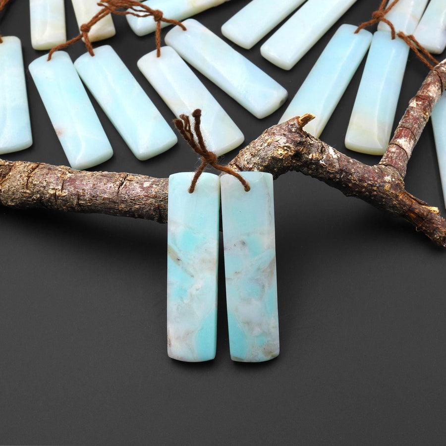 Drilled Natural Amazonite Earring Pair Matched Drilled Gemstone Rectangle Beads A6