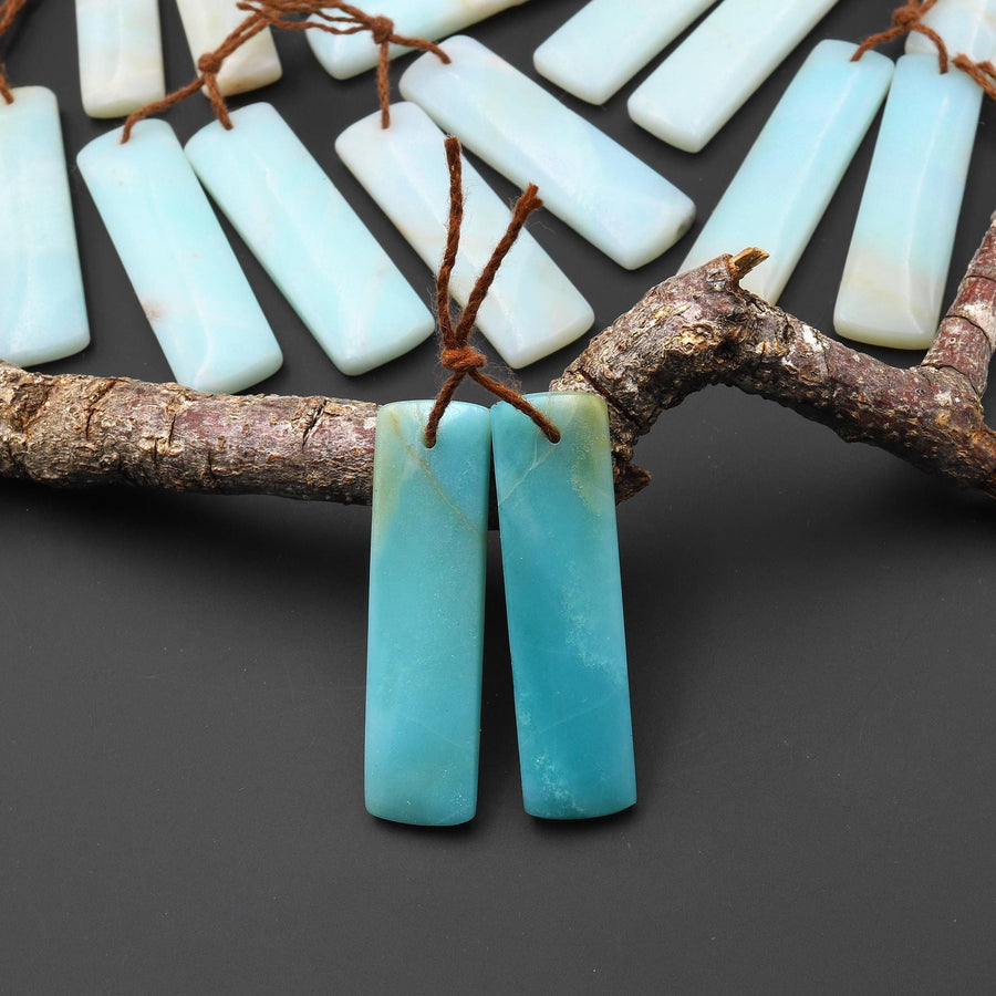 Drilled Natural Amazonite Earring Pair Matched Drilled Gemstone Rectangle Beads A8