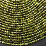 Rare AAA Faceted Natural Green Vesuvianite  Idocrase Rondelle 4mm Gemstone Beads 15.5" Strand