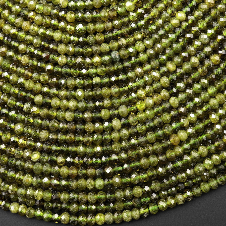 Rare AAA Faceted Natural Green Vesuvianite  Idocrase Rondelle 4mm Gemstone Beads 15.5" Strand