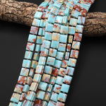 Blue Red Impression Jasper Smooth Square Beads w/ Grooved Line Around 15" Strand