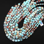 Blue Red Impression Jasper Smooth Square Beads w/ Grooved Line Around 15" Strand