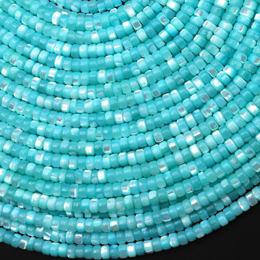 Blue Mother of Pearl 4mm Heishi Rondelle Beads 15.5" Strand