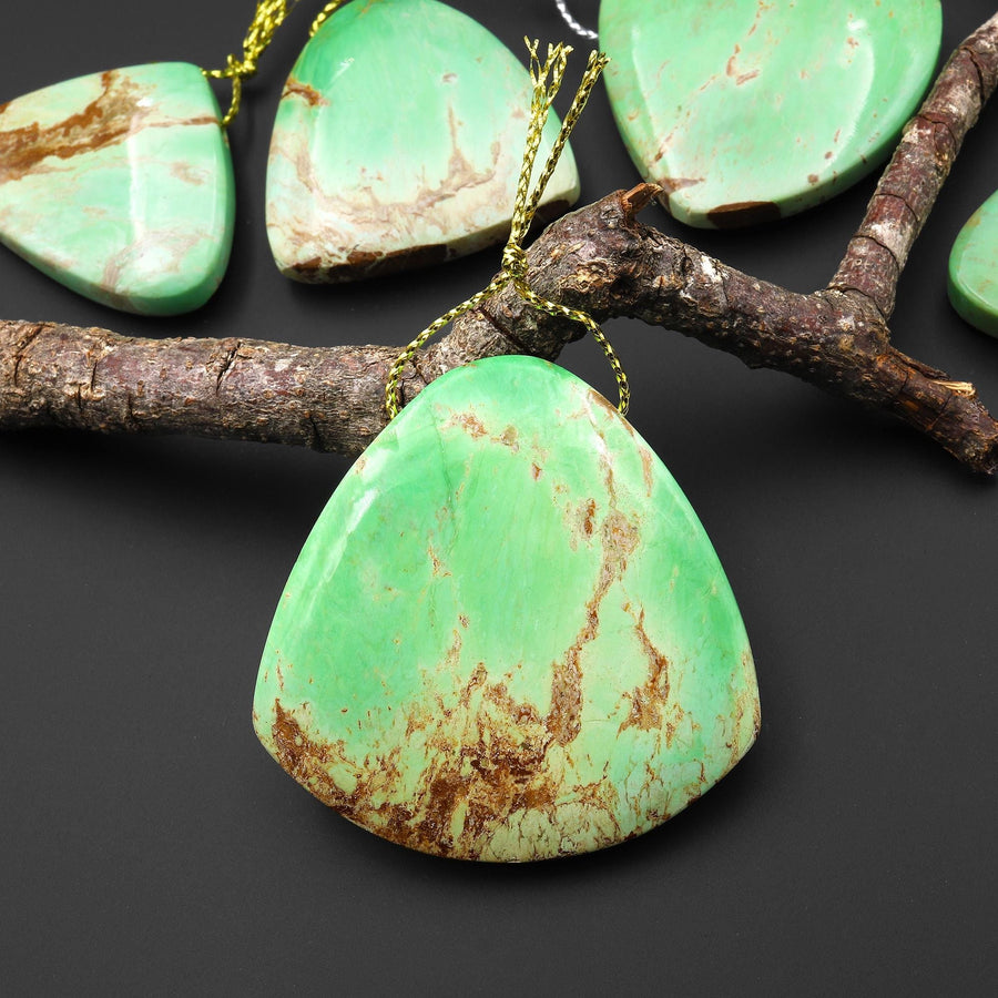 Natural Australian Green Variscite Triangle Fan Pendant Top Side Drilled Gemstone A4