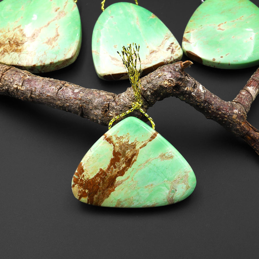 Natural Australian Green Variscite Triangle Fan Pendant Top Side Drilled Gemstone A3