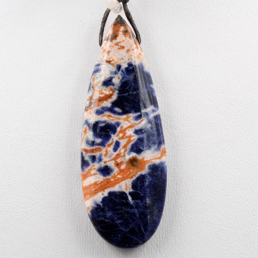 Natural Orange Sodalite Pendant Top Side Drilled Long Teardrop Bead Striking Vibrant Orange Blue Colors