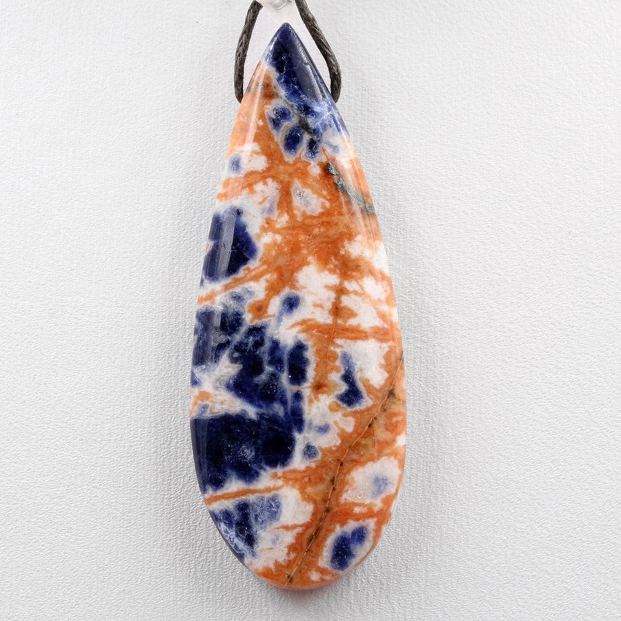 Natural Orange Sodalite Pendant Top Side Drilled Long Teardrop Bead Striking Vibrant Orange Blue Colors