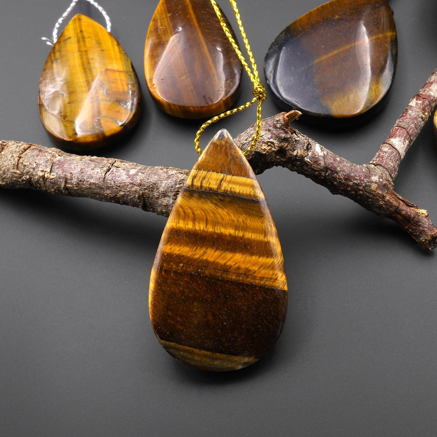 Natural Blue Golden Tiger's Eye Teardrop Pendant Side Drilled Focal Gemstone