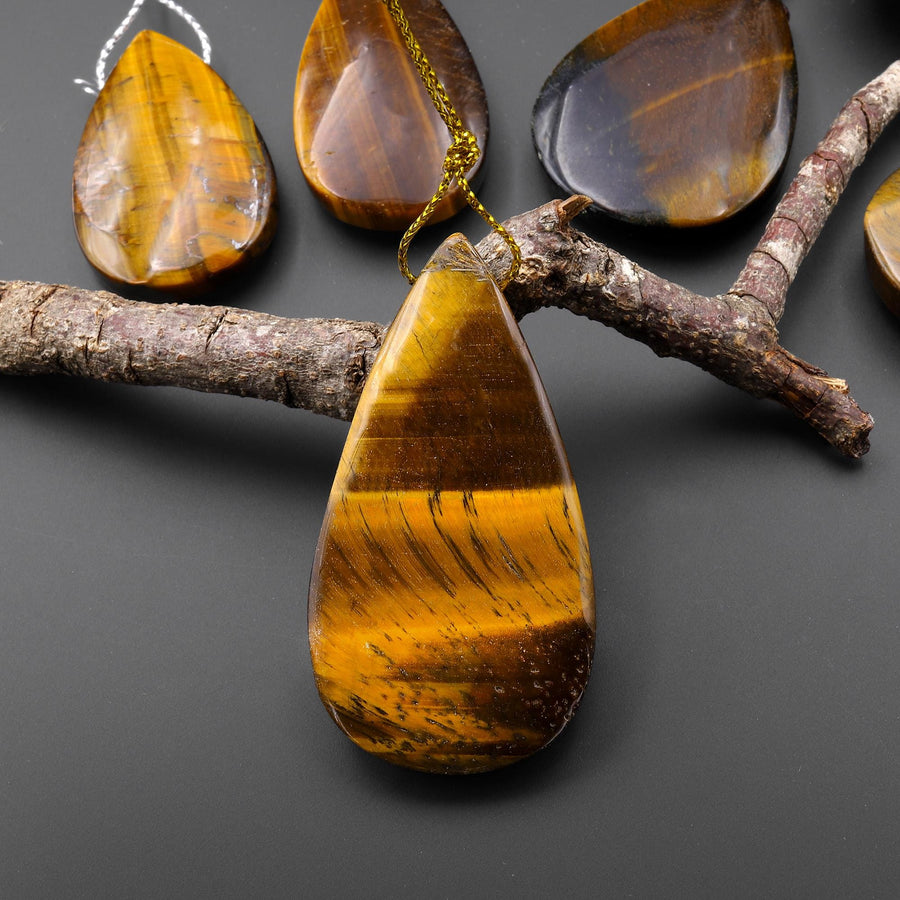 Natural Blue Golden Tiger's Eye Teardrop Pendant Side Drilled Focal Gemstone
