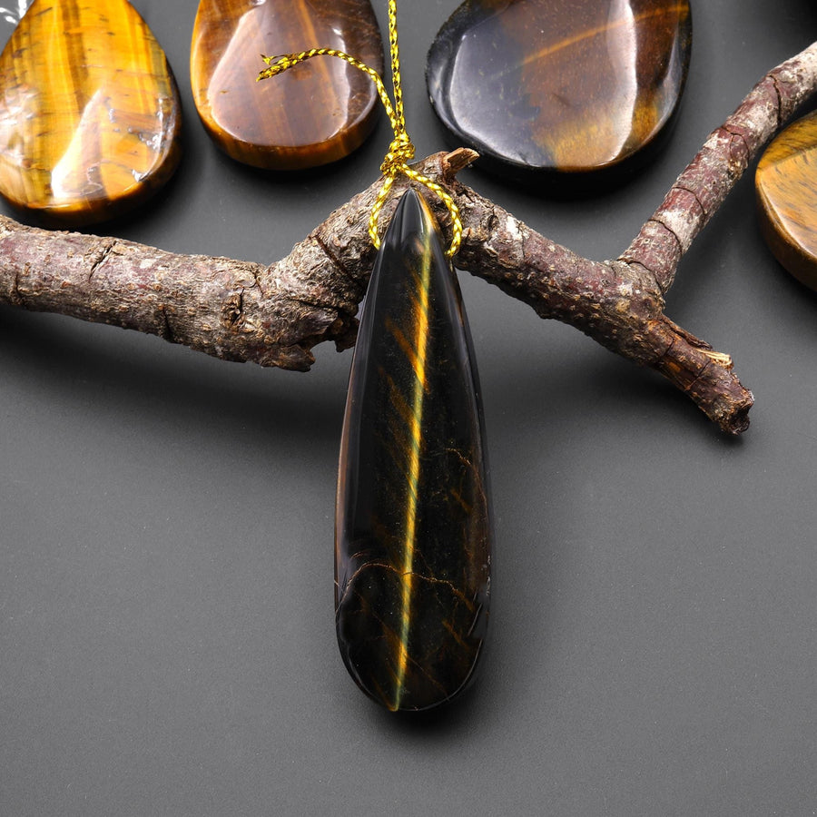 Natural Blue Golden Tiger's Eye Teardrop Pendant Side Drilled Focal Gemstone A6