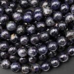 Natural Dark Blue Iolite 4mm 5mm 6mm 7mm 8mm 10mm 12mm Round Gemstone Beads 15.5" Strand